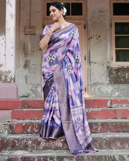 Heather Purple Floral Printed Cotton Silk Saree