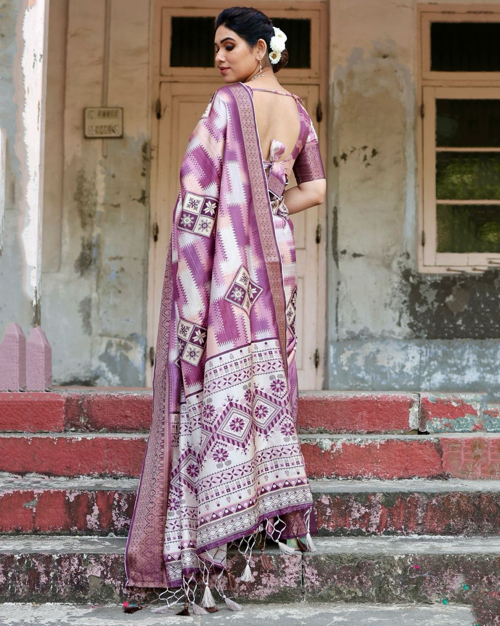 Magenta Pink Floral Printed Cotton Silk Saree