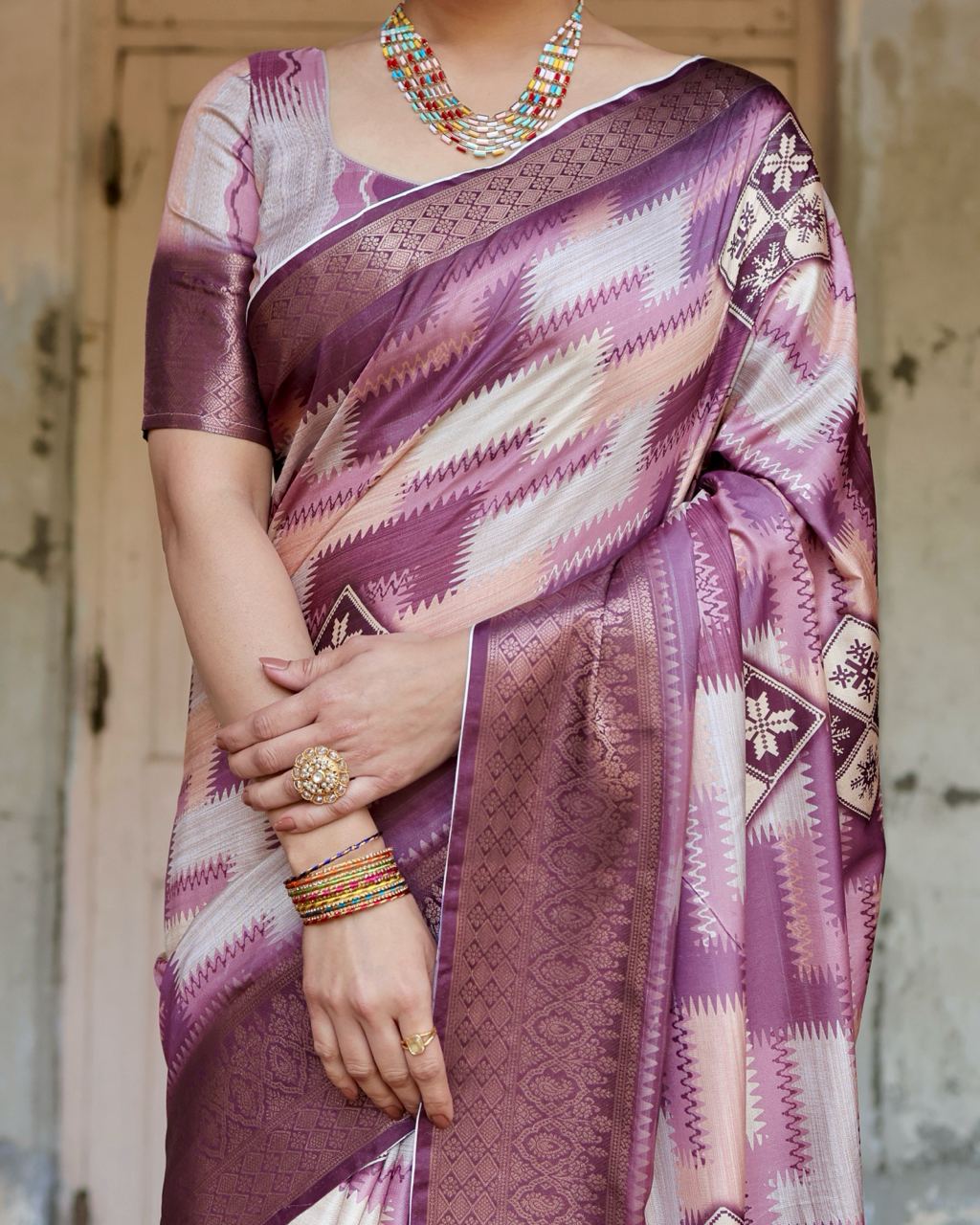 Magenta Pink Floral Printed Cotton Silk Saree