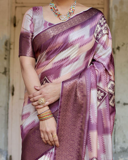 Magenta Pink Floral Printed Cotton Silk Saree