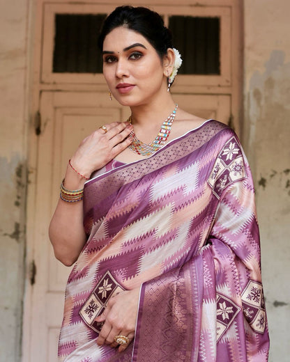 Magenta Pink Floral Printed Cotton Silk Saree