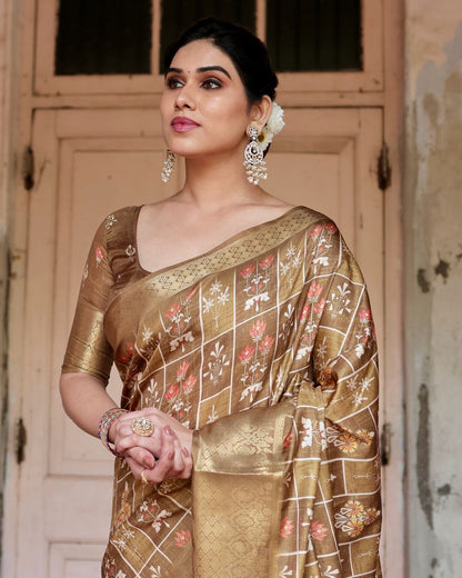 Cream Floral Printed Cotton Silk Saree