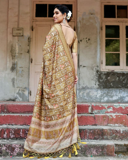 Cream Floral Printed Cotton Silk Saree