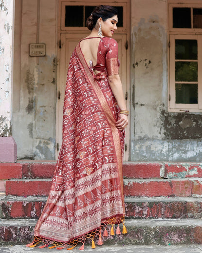 Maroon Floral Printed Cotton Silk Saree