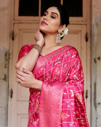 Majesty Pink Printed Cotton Silk Saree