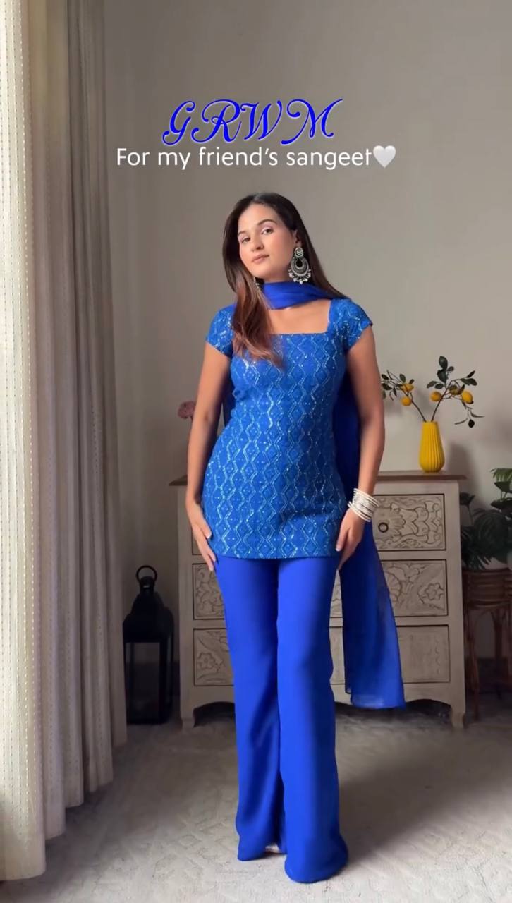 Embroidered Straight Kurti Palazzo Set with Dupatta (3 Colors)