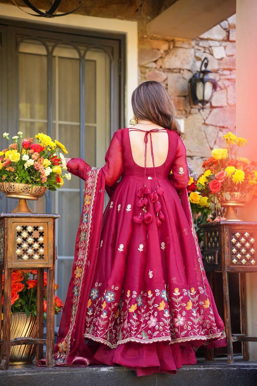 Fuchsia Pink Floral Embroidered Anarkali Suit with Dupatta