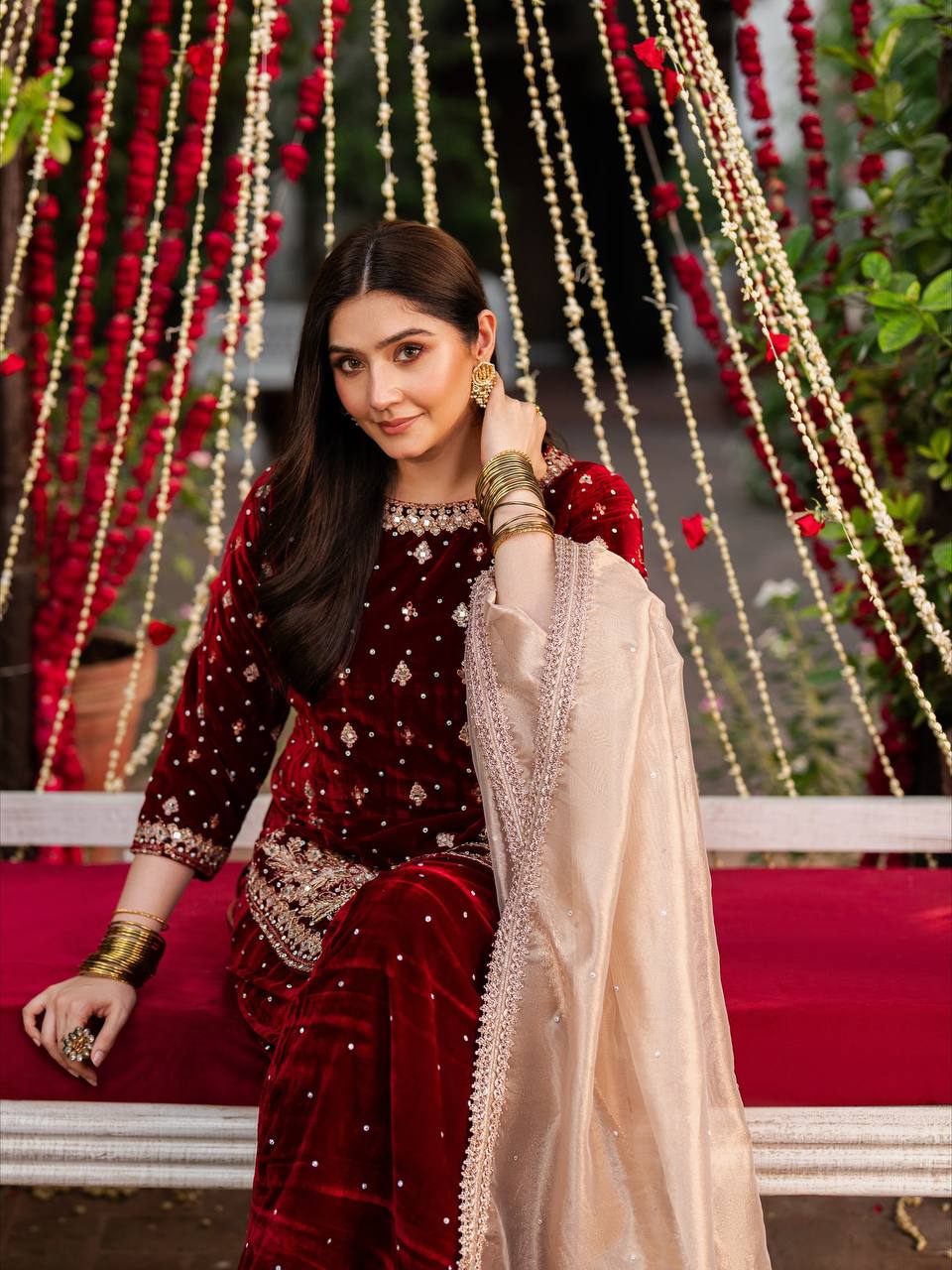 6 Color Velvet Embroidered Kurti Palazzo Set with Dupatta