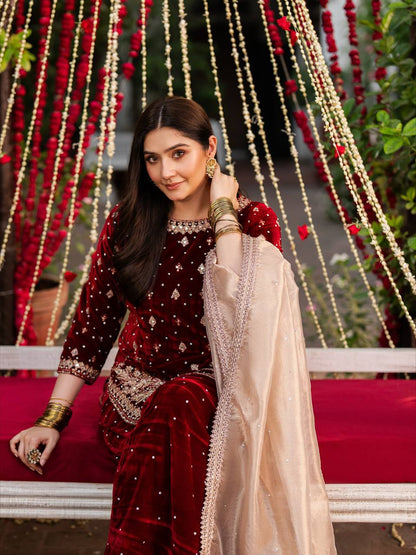 6 Color Velvet Embroidered Kurti Palazzo Set with Dupatta