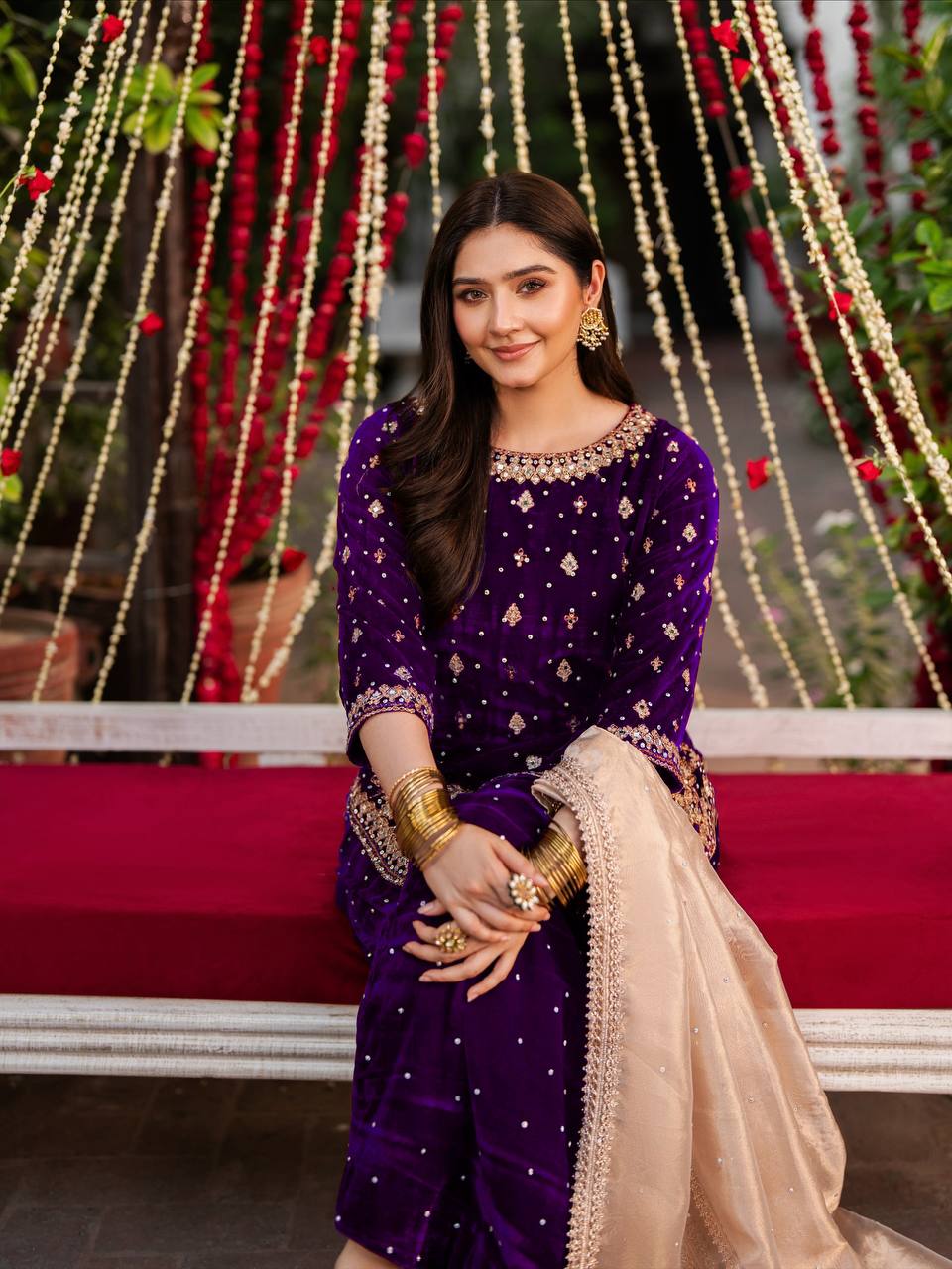 6 Color Velvet Embroidered Kurti Palazzo Set with Dupatta