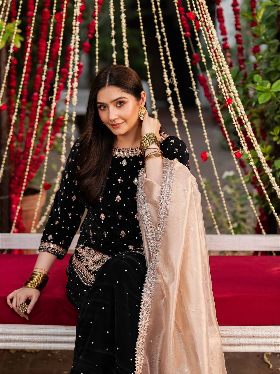 6 Color Velvet Embroidered Kurti Palazzo Set with Dupatta