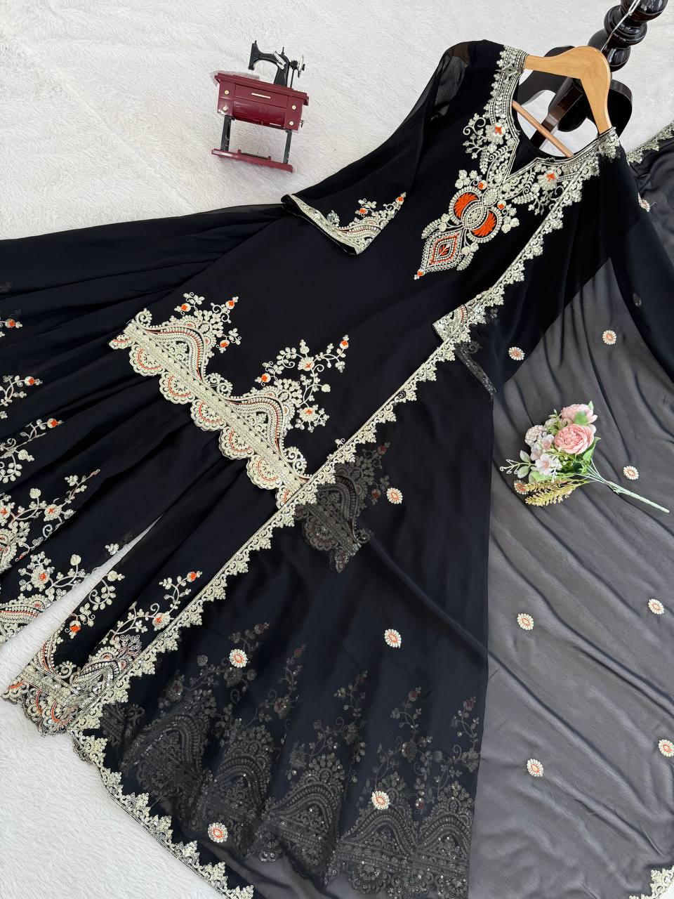 Heavy Embroidered Kurti Sharara Set with Dupatta – 4 Stunning Colors
