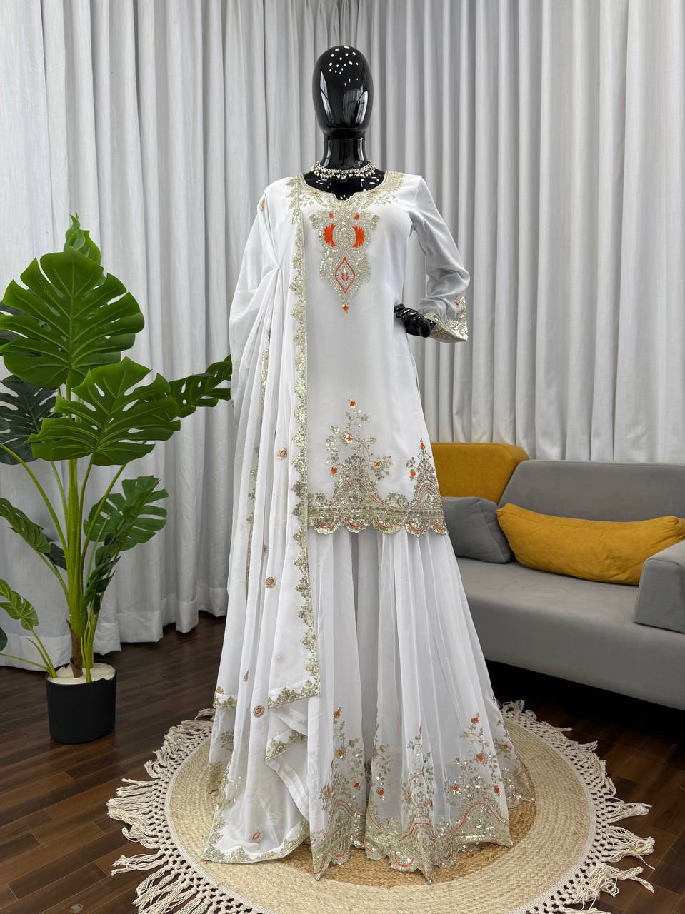 Heavy Embroidered Kurti Sharara Set with Dupatta – 4 Stunning Colors