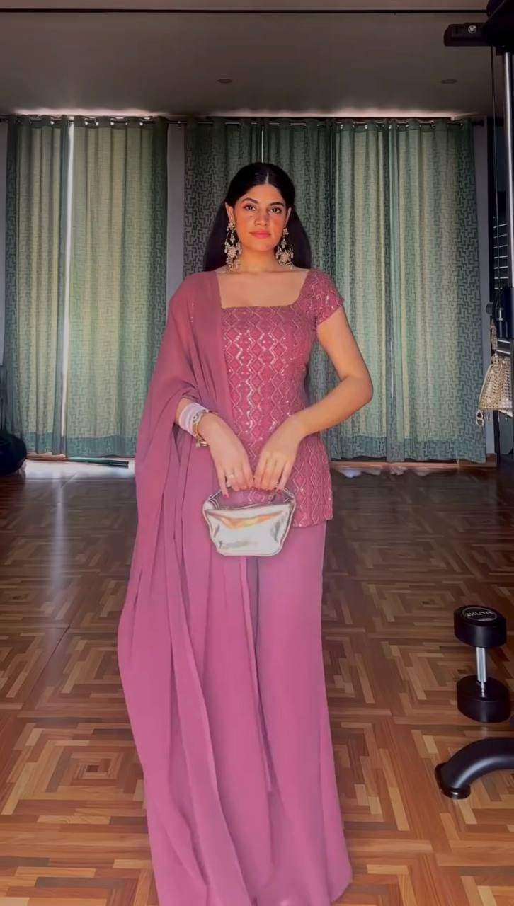Embroidered Straight Kurti Palazzo Set with Dupatta (3 Colors)