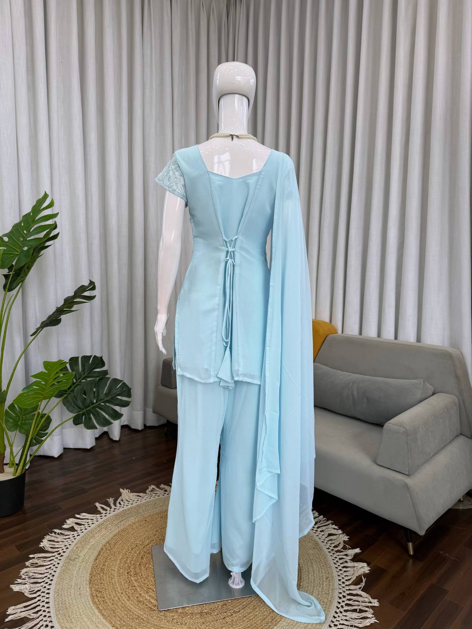 Embroidered Straight Kurti Palazzo Set with Dupatta (3 Colors)