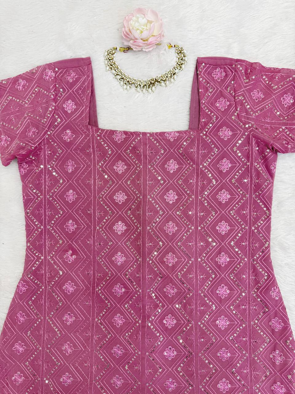 Embroidered Straight Kurti Palazzo Set with Dupatta (3 Colors)