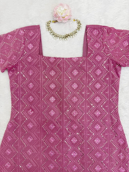 Embroidered Straight Kurti Palazzo Set with Dupatta (3 Colors)