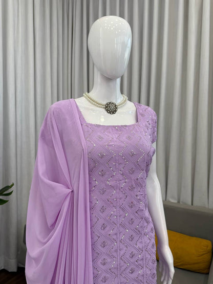 Embroidered Straight Kurti Palazzo Set with Dupatta (3 Colors)