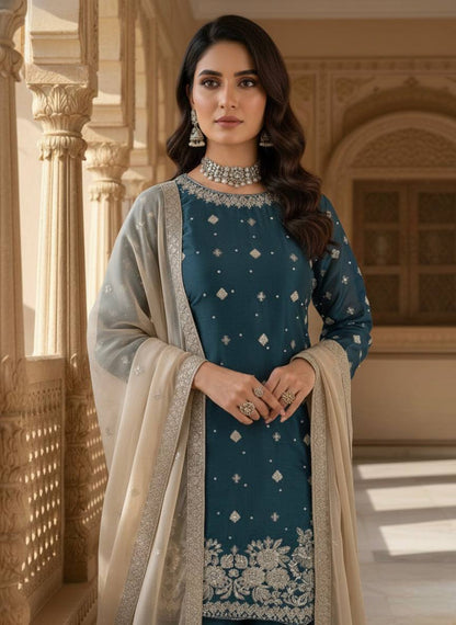 Heavy Embroidered Kurti Palazzo Set with Dupatta – 4 Elegant Colors