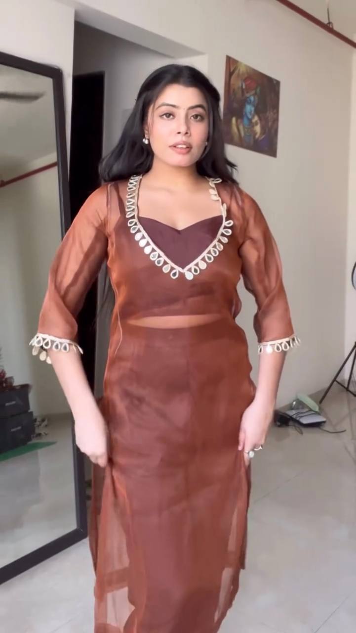 Mirror Work Organza Kurti with Satin Inner & Pants – 2 Color Options