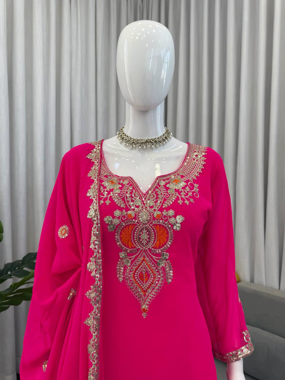 Heavy Embroidered Kurti Sharara Set with Dupatta – 4 Stunning Colors