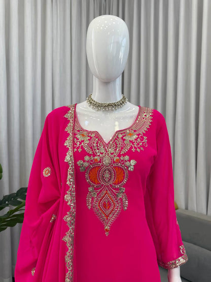 Heavy Embroidered Kurti Sharara Set with Dupatta – 4 Stunning Colors