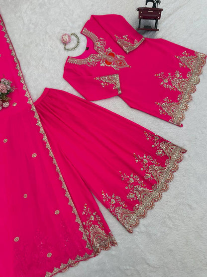 Heavy Embroidered Kurti Sharara Set with Dupatta – 4 Stunning Colors