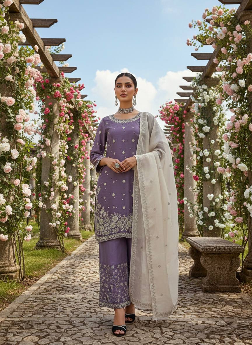Heavy Embroidered Kurti Palazzo Set with Dupatta – 4 Elegant Colors