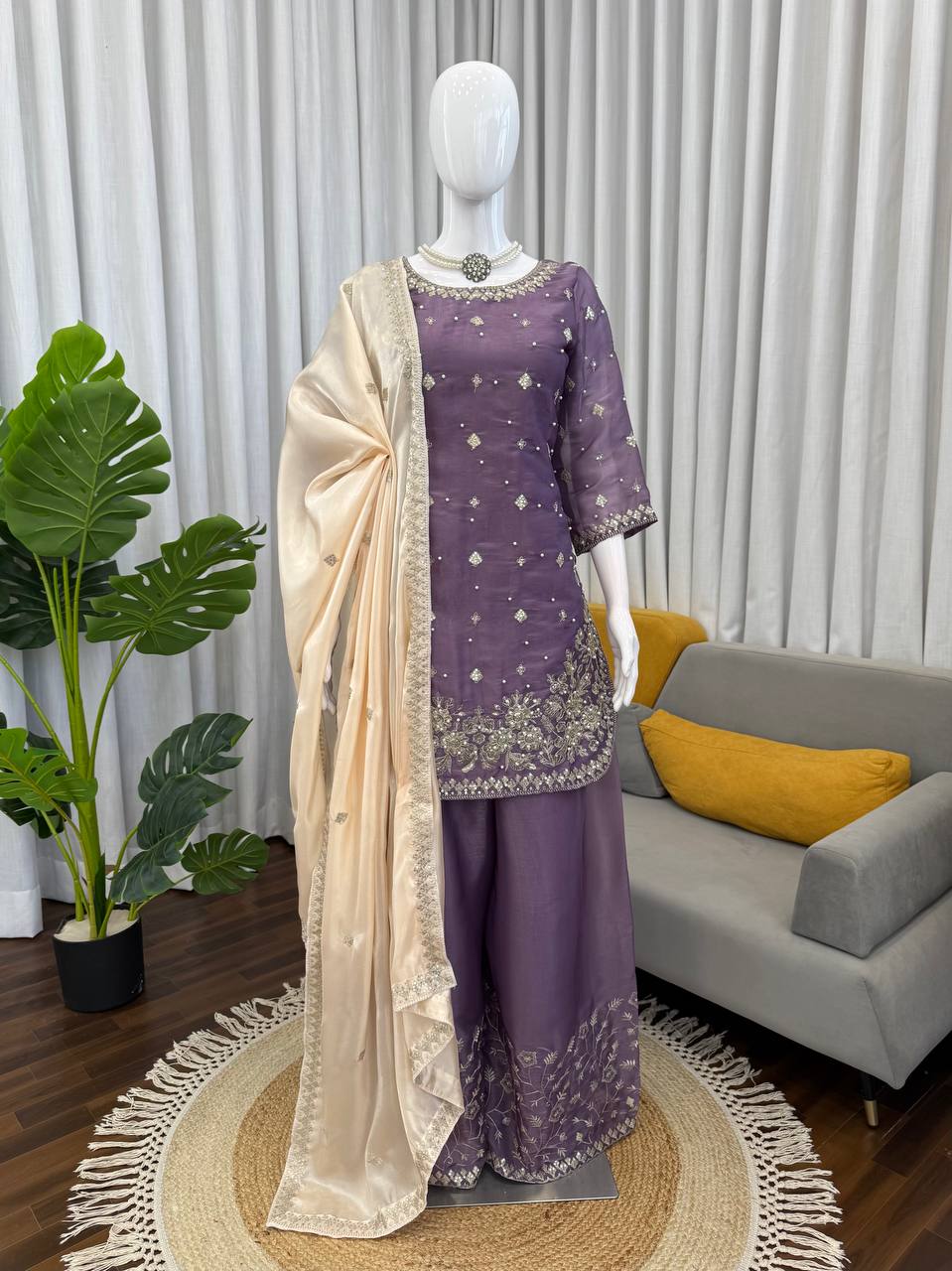 Heavy Embroidered Kurti Palazzo Set with Dupatta – 4 Elegant Colors