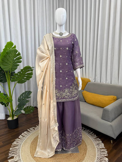 Heavy Embroidered Kurti Palazzo Set with Dupatta – 4 Elegant Colors