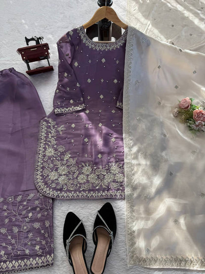 Heavy Embroidered Kurti Palazzo Set with Dupatta – 4 Elegant Colors