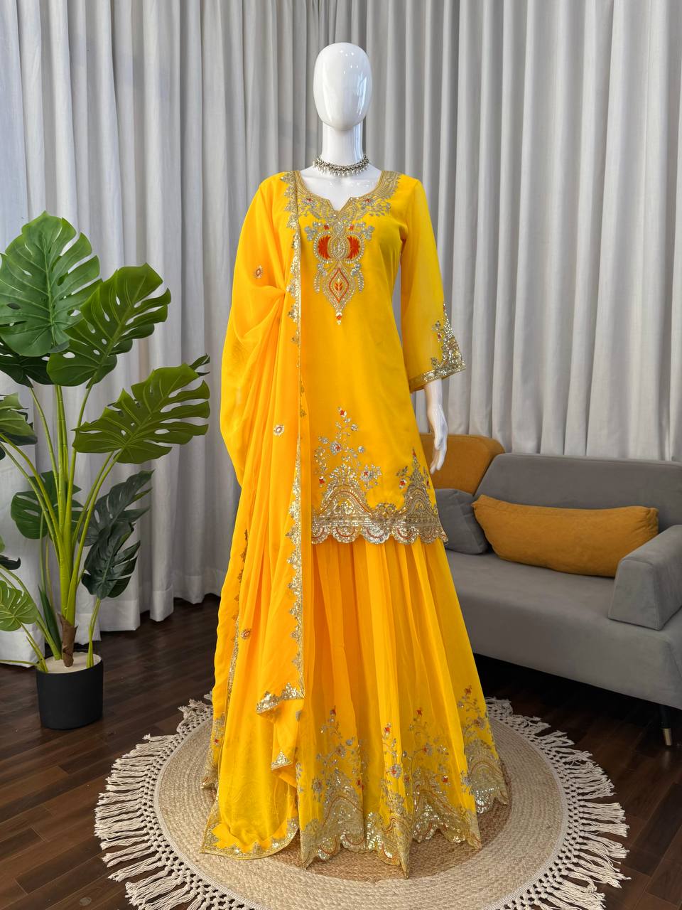 Heavy Embroidered Kurti Sharara Set with Dupatta – 4 Stunning Colors