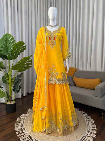 Heavy Embroidered Kurti Sharara Set with Dupatta – 4 Stunning Colors