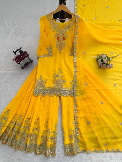 Heavy Embroidered Kurti Sharara Set with Dupatta – 4 Stunning Colors