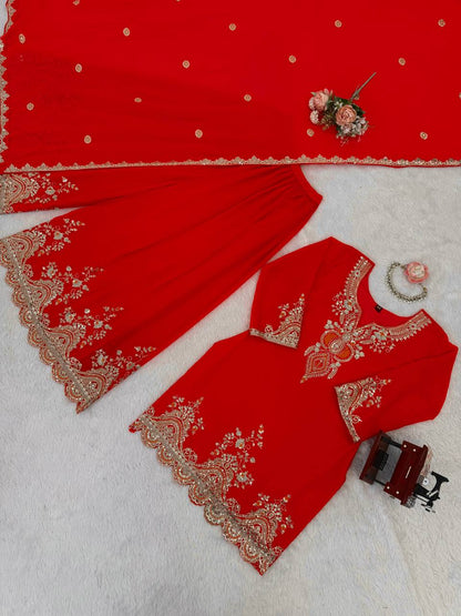 Heavy Embroidered Kurti Sharara Set with Dupatta – 4 Stunning Colors