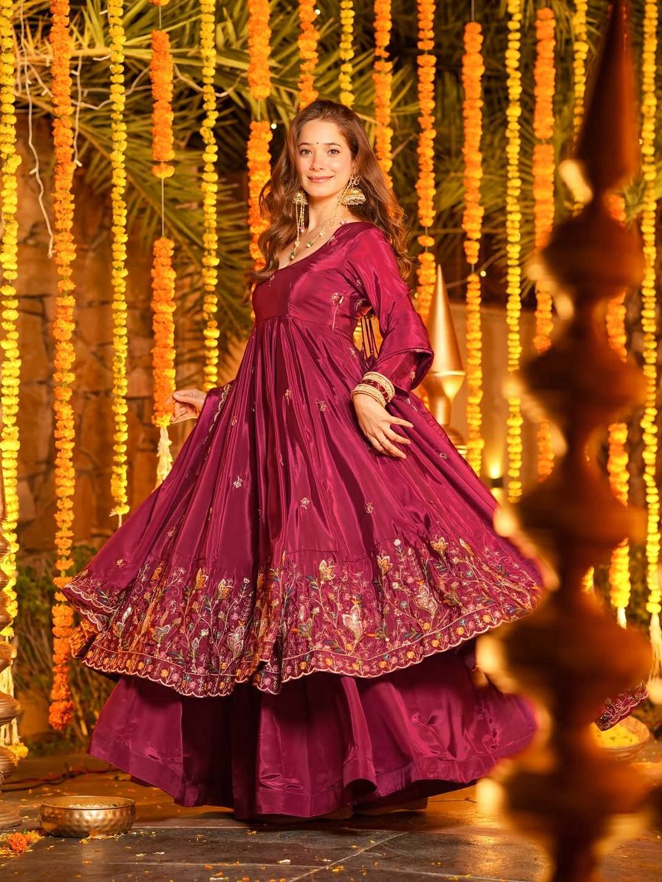 Elegant Embroidered Festival Anarkali Suit Set – 2 Color Options