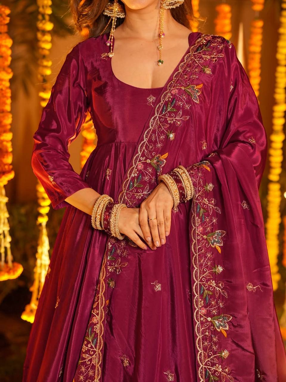 Elegant Embroidered Festival Anarkali Suit Set – 2 Color Options