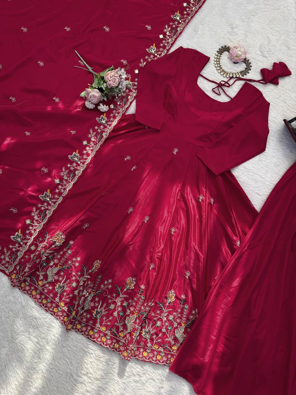 Elegant Embroidered Festival Anarkali Suit Set – 2 Color Options