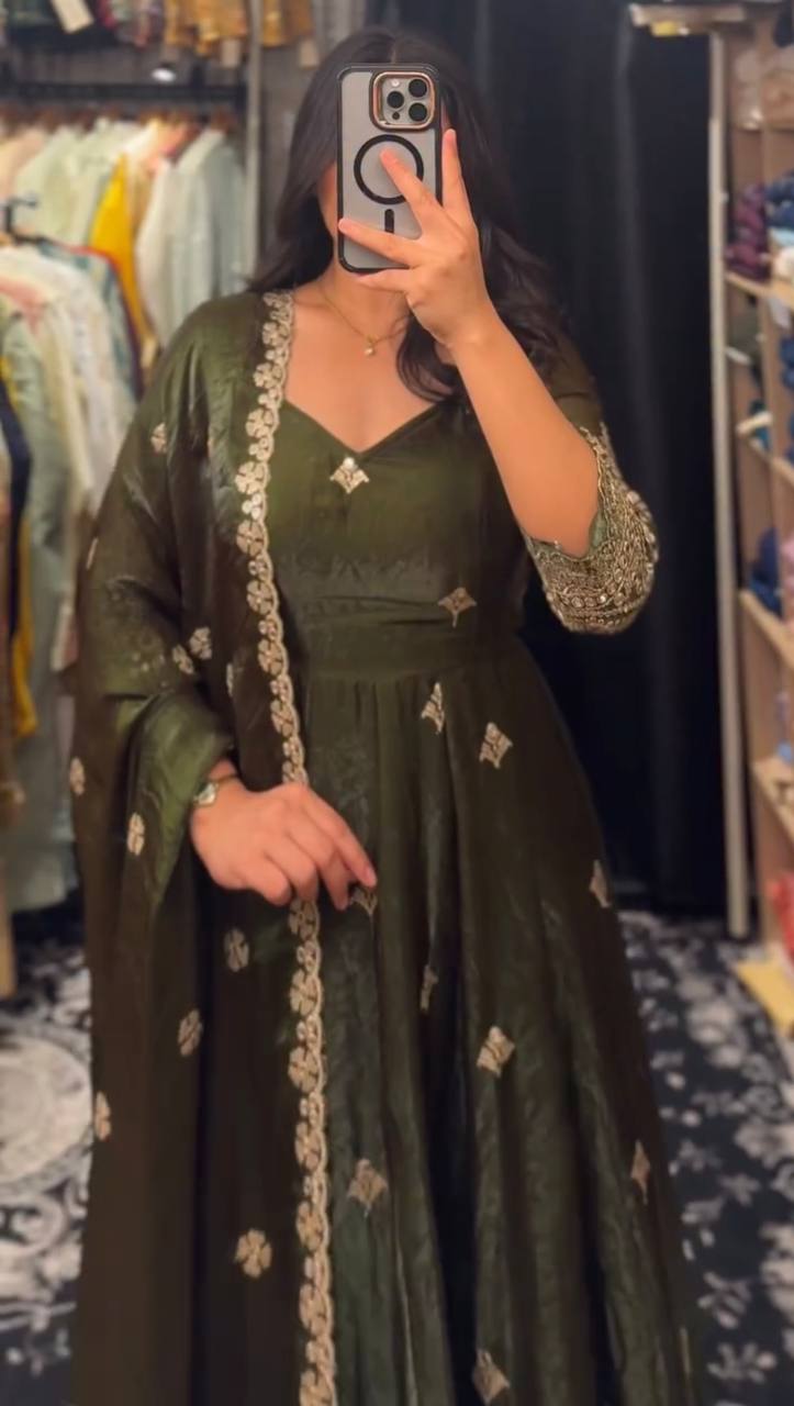 Elegant Embroidered Anarkali Suit Set with Dupatta – 2 Color Options