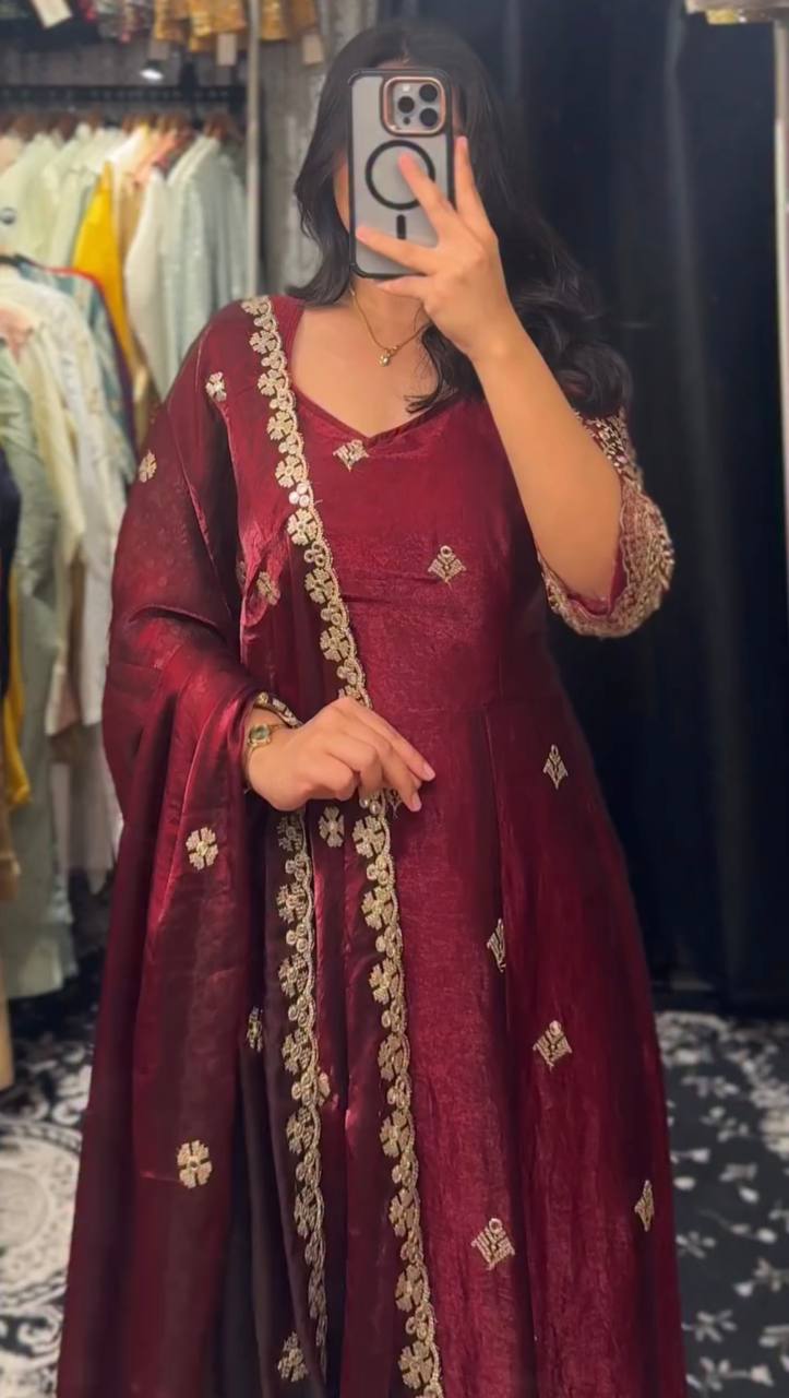 Elegant Embroidered Anarkali Suit Set with Dupatta – 2 Color Options