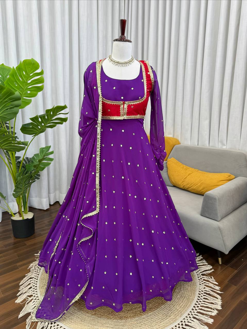 Elegant Embellished Anarkali Suit Set with Dupatta – 2 Color Options