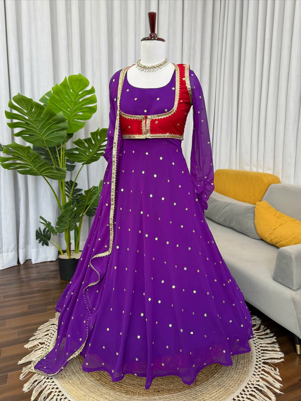 Elegant Embellished Anarkali Suit Set with Dupatta – 2 Color Options