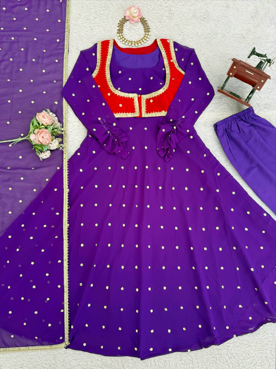 Elegant Embellished Anarkali Suit Set with Dupatta – 2 Color Options