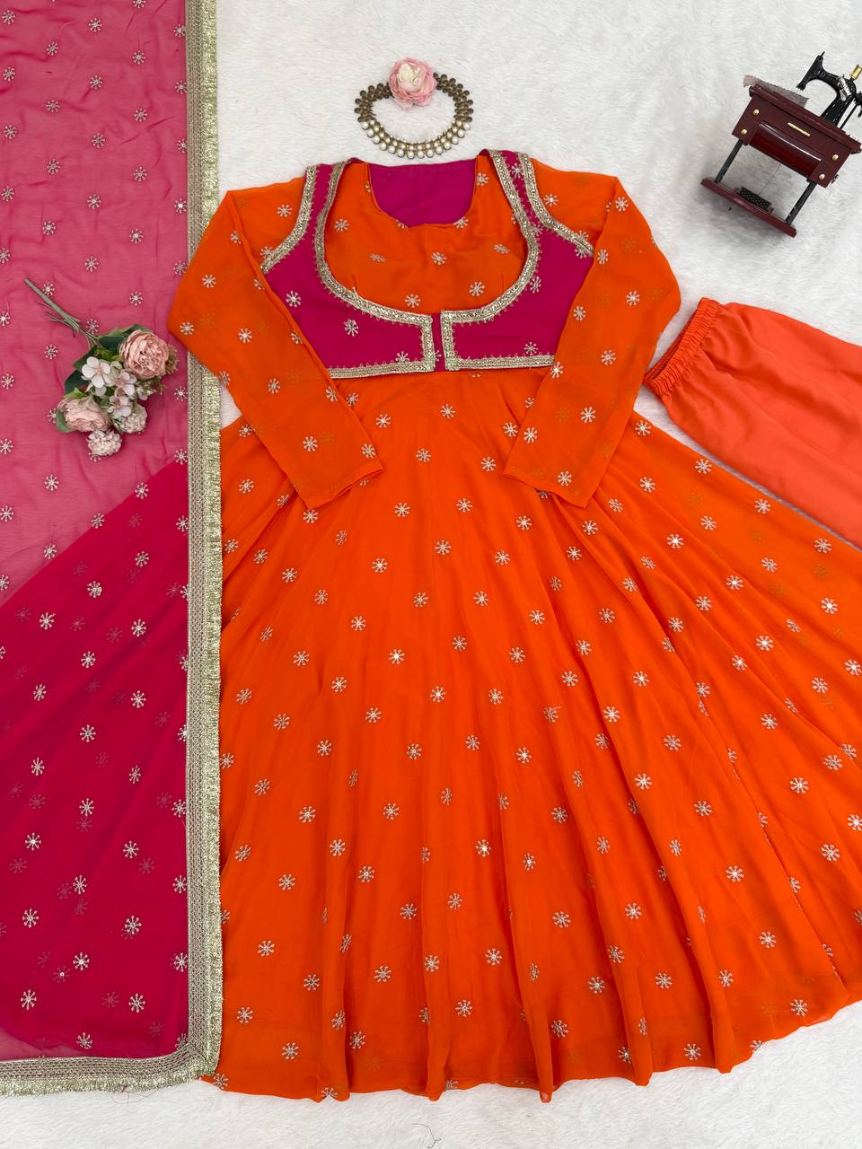 Elegant Embellished Anarkali Suit Set with Dupatta – 2 Color Options