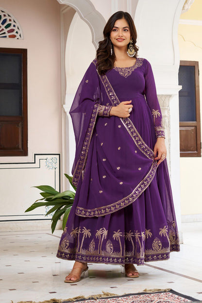 Purple & Wine Anarkali Suit Set with Embroidered Dupatta (2 Colors Available)
