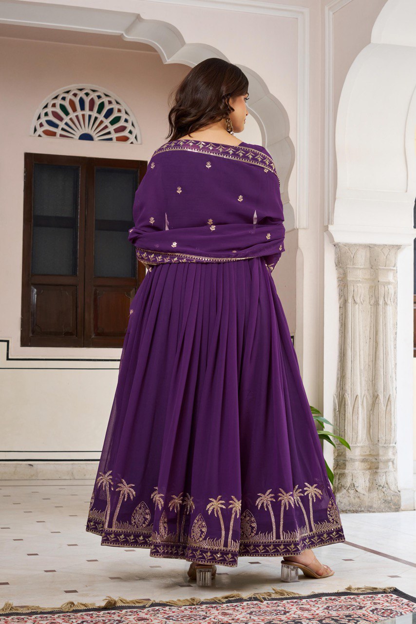 Purple & Wine Anarkali Suit Set with Embroidered Dupatta (2 Colors Available)