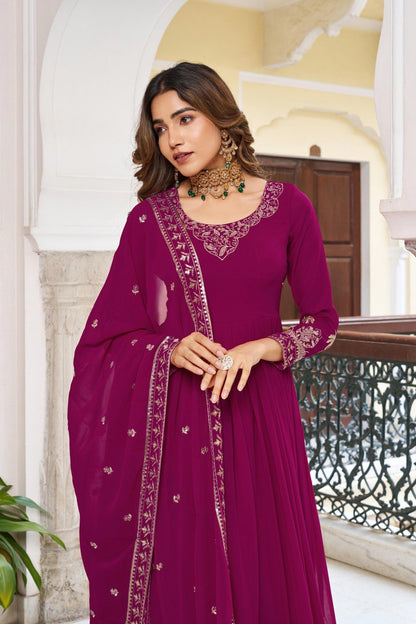 Purple & Wine Anarkali Suit Set with Embroidered Dupatta (2 Colors Available)