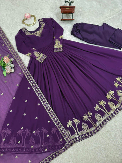 Purple & Wine Anarkali Suit Set with Embroidered Dupatta (2 Colors Available)