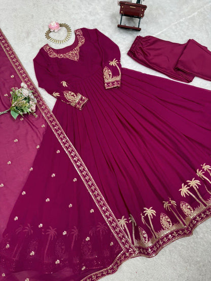 Purple & Wine Anarkali Suit Set with Embroidered Dupatta (2 Colors Available)