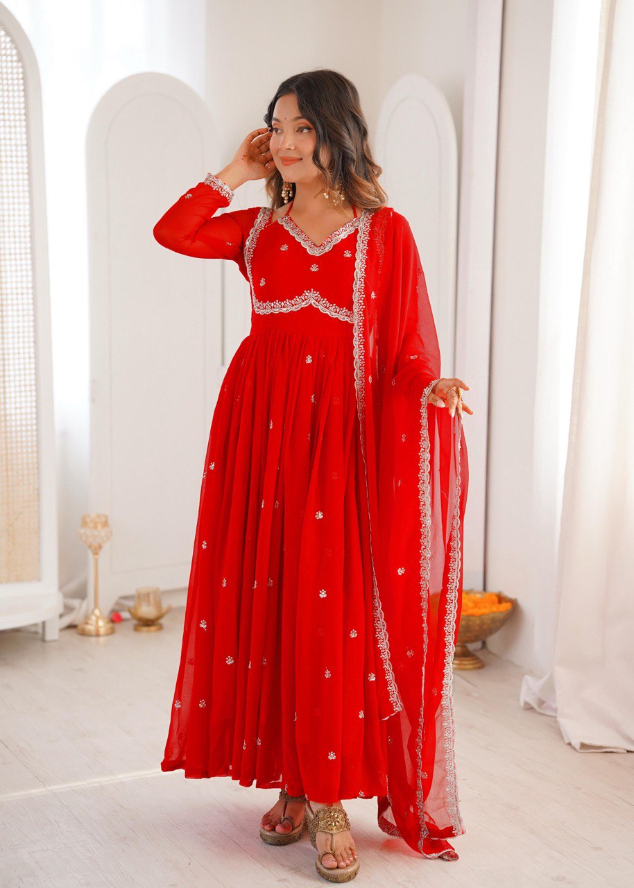 Premium Georgette Anarkali Suit Set with Dupatta & Pant | 9 Elegant Color Options